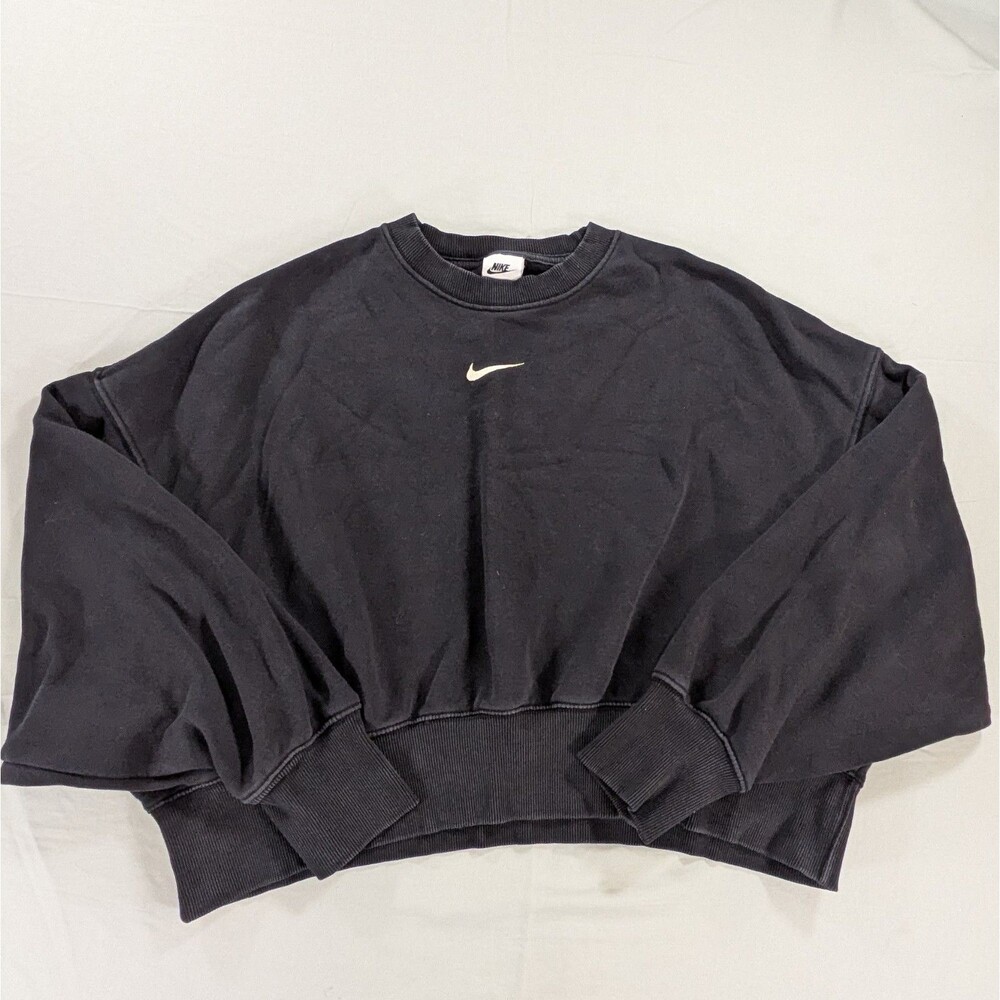 Nike Womens Black Cropped Long Sleeve crew neck Sweatshirt Size XS